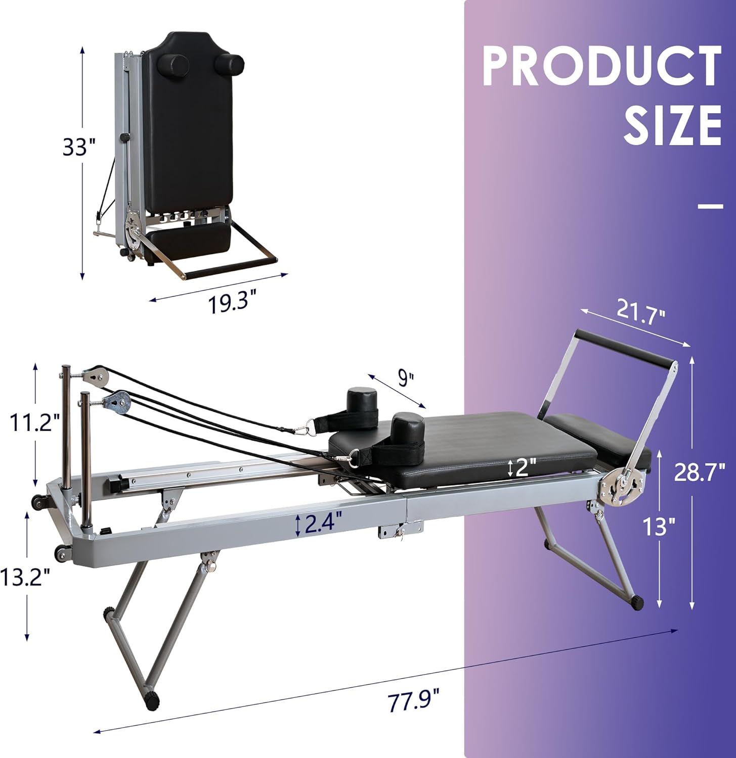 DlandHome Pilates Reformer Machine, Foldable Pilates Machine Equipment for Home, Foldable Reformer Pilates for Beginner, Up to 330lbs, Black