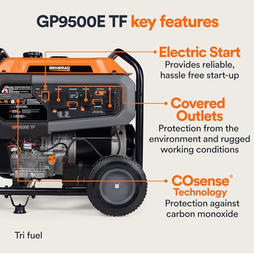 Generac 8,000-Watt Gas-Powered Portable Generator - Electric Start with COsense - PowerRush Advanced Technology - Reliable Power for Emergencies, Recreation, Home - 49 State Compliant - Orange/Black
