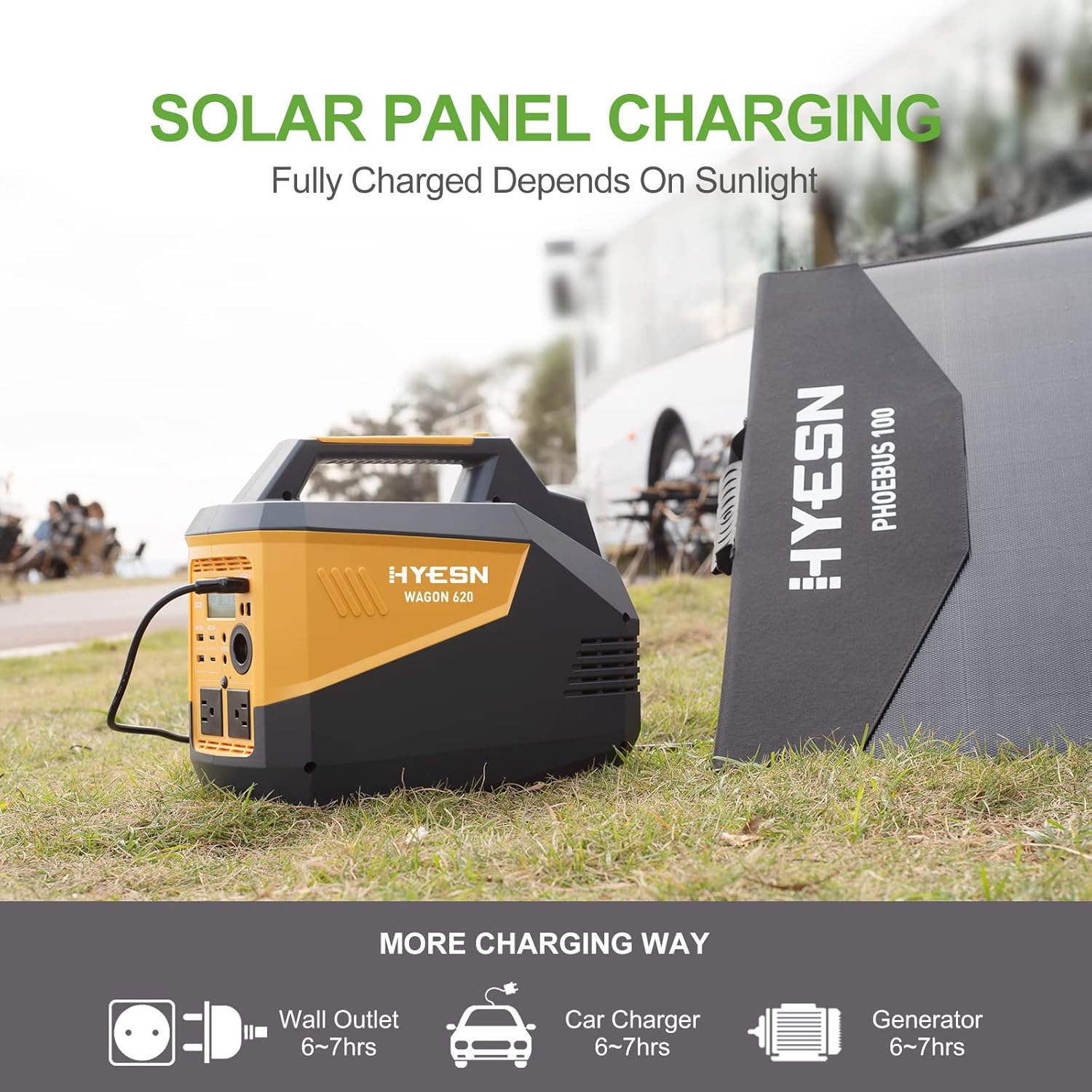 HYESN Portable Power Station 500W Outdoor Solar Generators 618Wh Backup Lithium Battery Power Multiple Devices, Peak 2500W Pure Sine Wave 110V AC Outlet for CPAP Camping Adventure Emergency