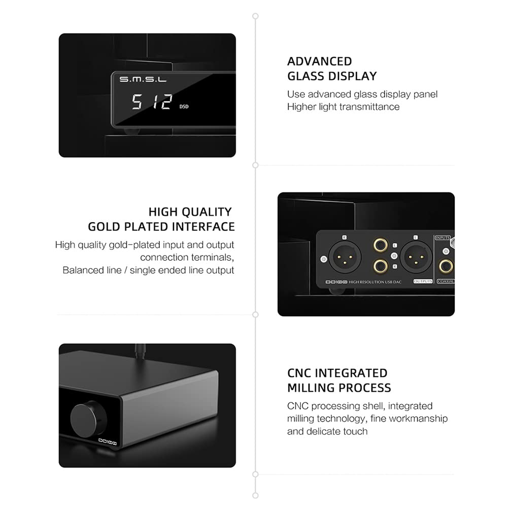 SMSL DO100 USB DAC ES9038Q2Mx2 OPA1612x4 Bluetooth5.0 DSD512 32bit/768kHz USB/BT/Opt/Coax Input RCA/XLR Output High Resolution Balanced Audio Decoder with Remote Control