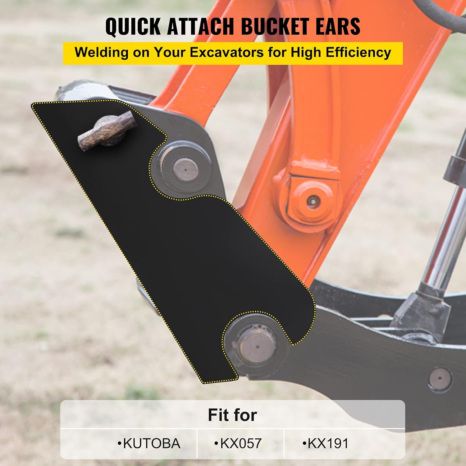 VEVOR Quick Attach Bucket Ears, 3/4 Thickness Excavator Bucket Ears, 2pcs Bucket Ears Attachment, Black-Coating Steel w/Precise Metal Craft, Compatible with KX040 KX71 KX91 KX121