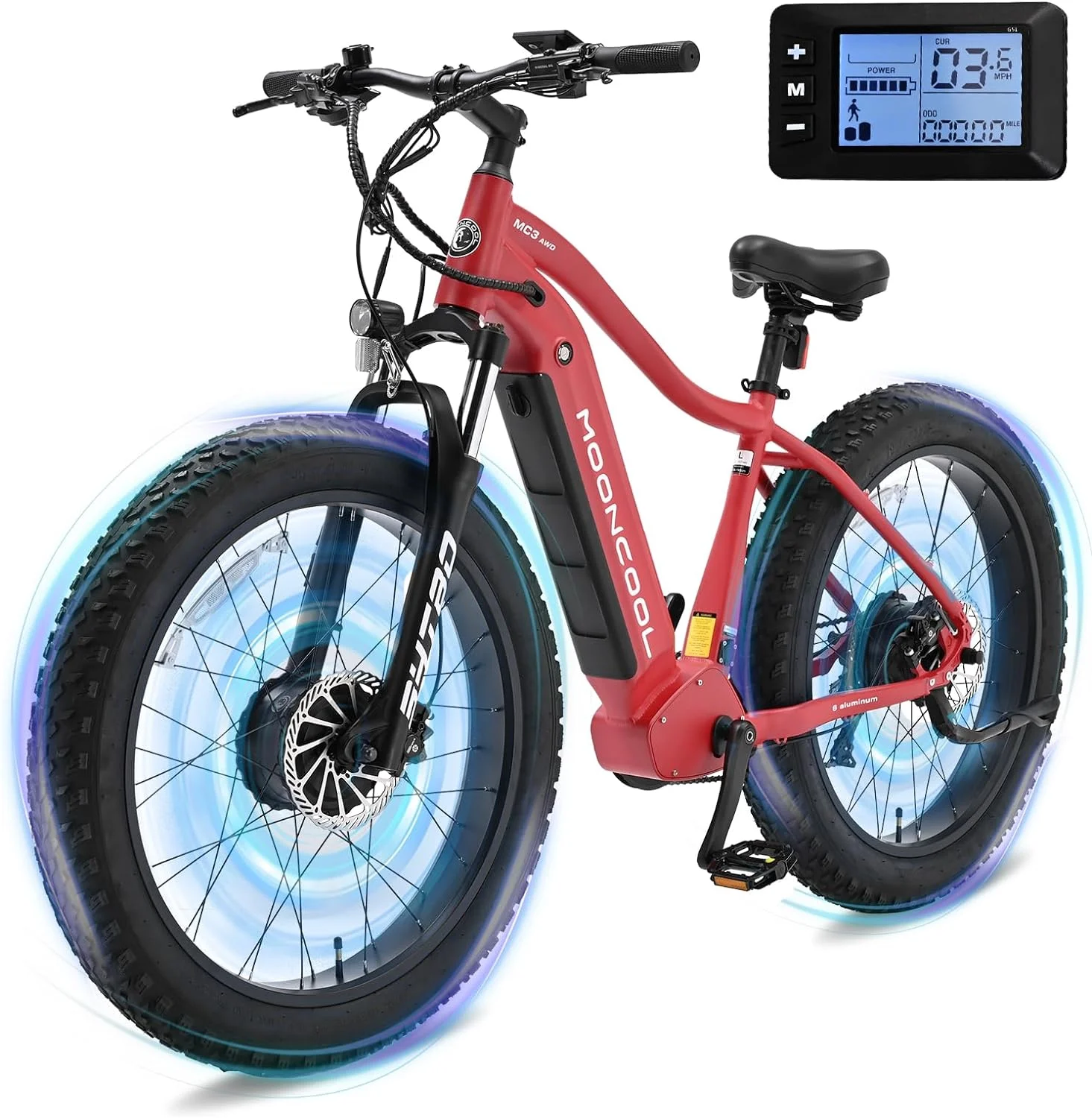 FICISOG 26" x 4" Adult Fat Tire Electric Bike , 500Wx2 Dual Motor AWD MTB, All Terrain Mountain Ebikes, 48V 15AH Removable Battery, 20MPH 7-Speed Electric Bicycle,Single Motor Range 30-45 Miles