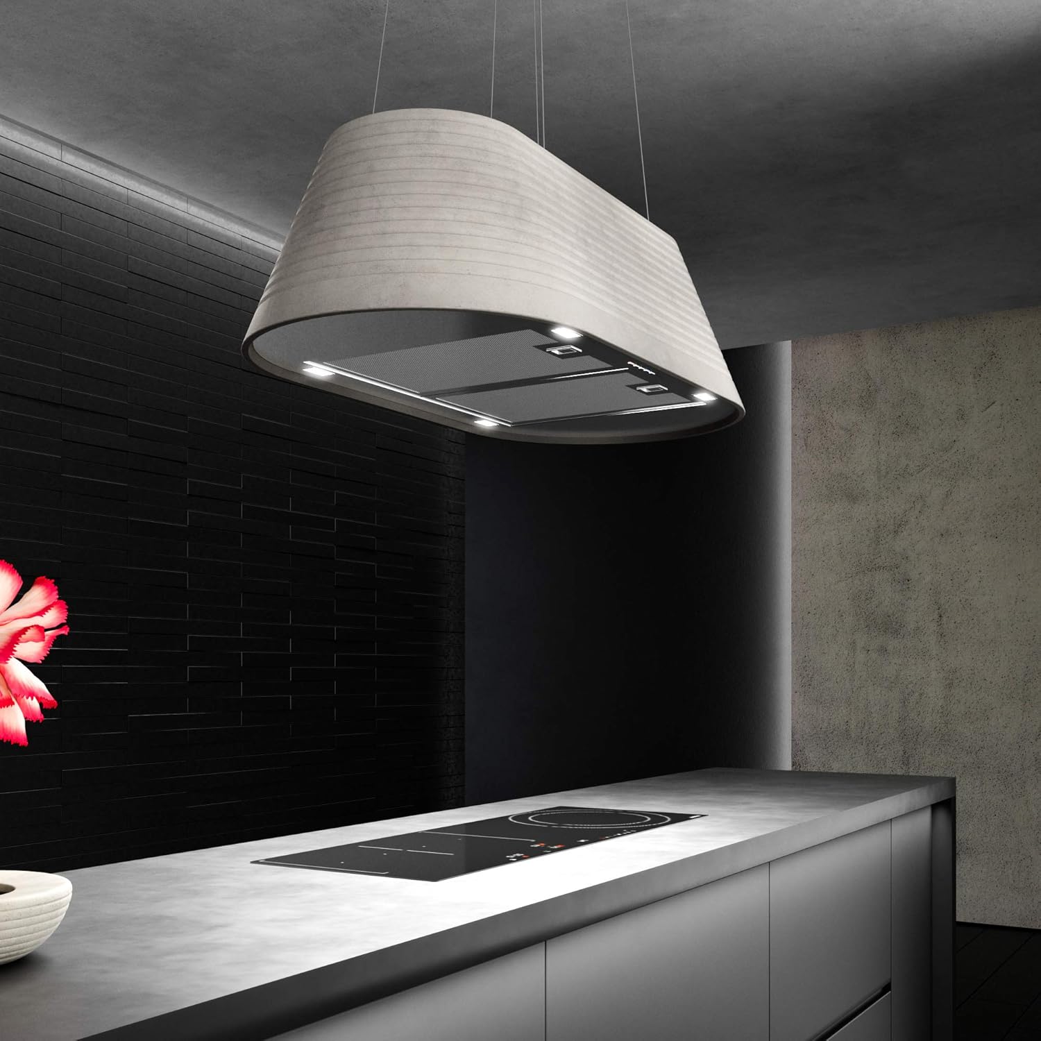 Futuro Futuro Monolith 40 Inch Island-mount DUCTLESS ONLY Kitchen Range Hood Unique Modern Design Range Hood - LED, Ultra-Quiet with Blower