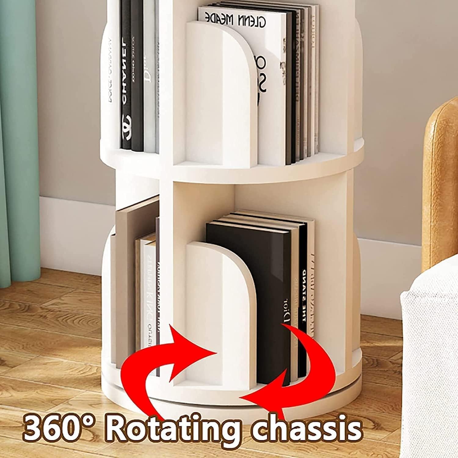 NeziH Flexible Bookcases 360 ° Solid Wood Standing Bookcase 5 Tier Book Rack Space Saving Study Room Bookshelves Perfect Furniture