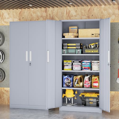 Incbruce 72” Metal Storage Cabinet, Garage Cabinets and Storage System with Doors and Shelves, Tall Lockable Tool Cabinet for Garage, Office, Home (Black)
