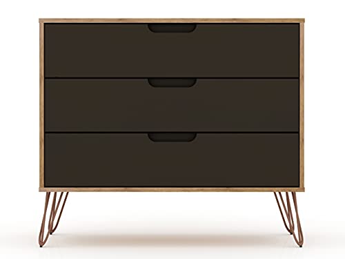 Manhattan Comfort Rockefeller Mid Century Modern 5 3-Drawer Bedroom Dresser Set, Grey