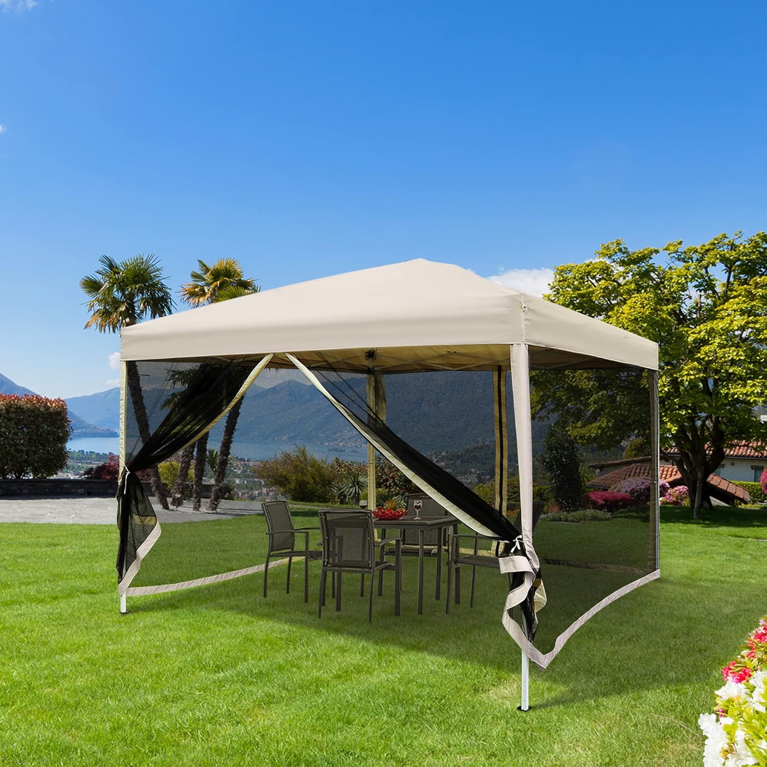 10' x 10' Pop Up Canopy Tent with Netting, Instant Screen Room House, Tents for Parties, Height Adjustable, with Carry Bag, for Outdoor, Garden, Patio