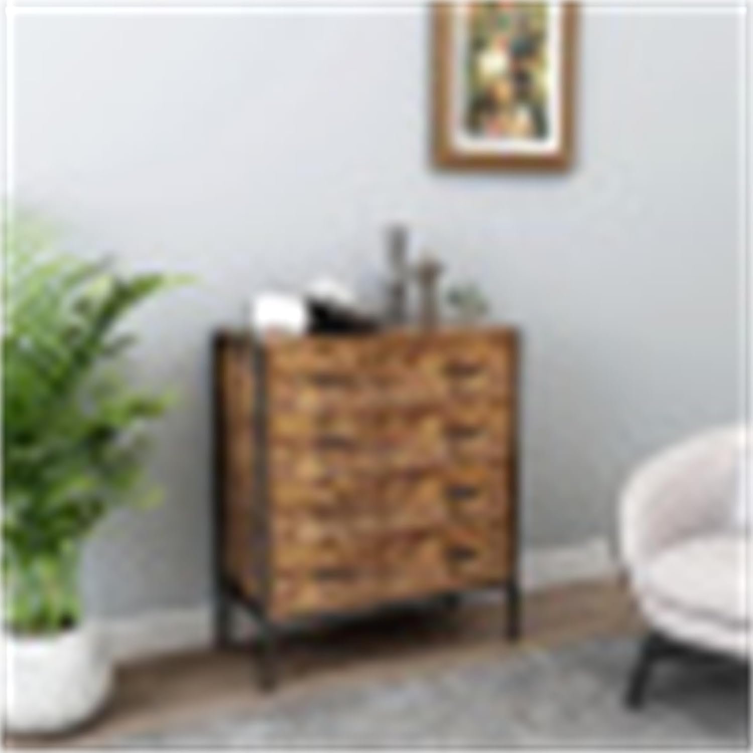 Industrial Style 4 Drawer Dresser, Rustic Brown Wood Storage Dresser Clothes Organizer with Sturdy Steel Frame, Wardrobe with 4 Drawers, Storage Cabinet for Bedroom, Living Room
