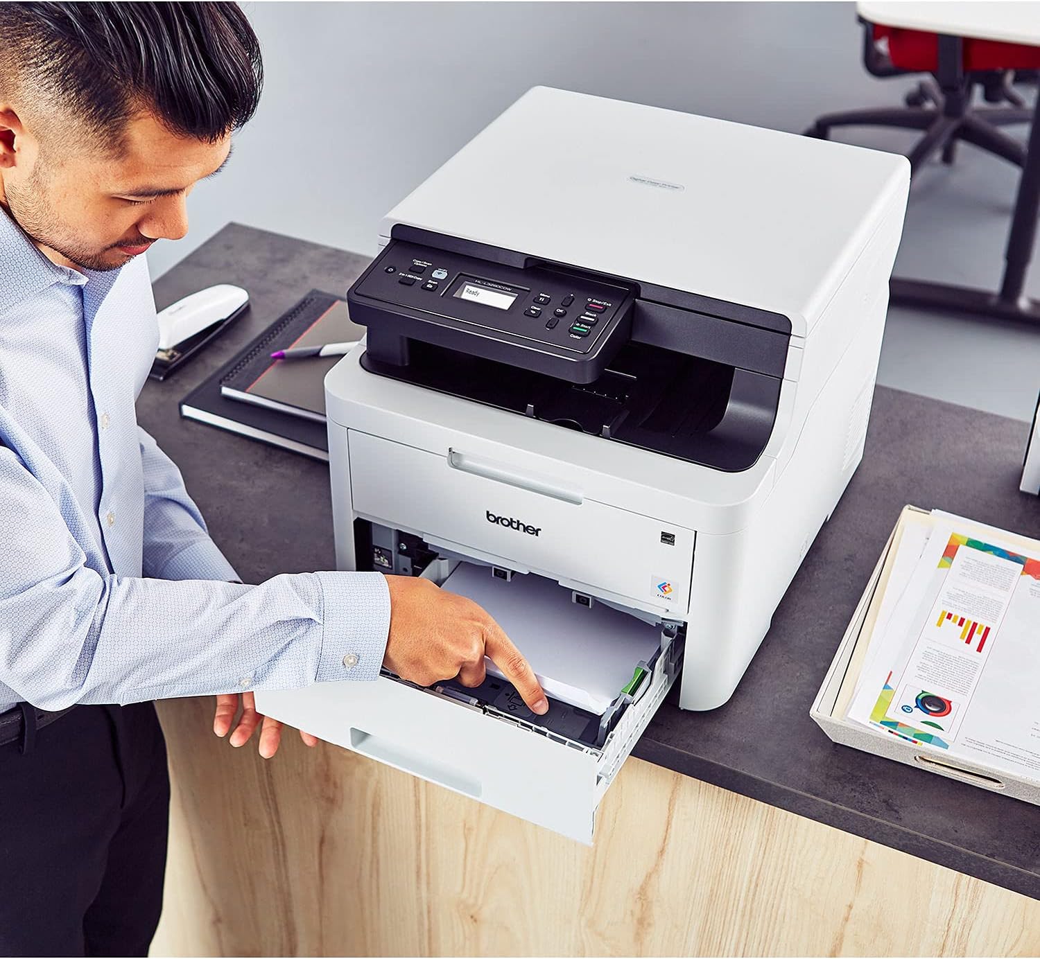 Brother HL-L3290CDW Compact Digital LED Color All-in-One Printer for Home Office with Convenient Flatbed Copy & Scan, Plus Wireless Duplex Printing, 25 ppm, 600x2400 dpi - BROAGE 6 Feet Printer Cable