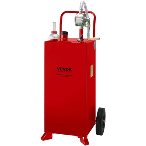 VEVOR Fuel Caddy 30 Gallon, Fuel Storage Tank with Wheels, Portable Gas Caddy with Manual Transfer Pump, Gasoline Diesel Fuel Container for Cars, Lawn Mowers, ATVs, Boats & More, Red