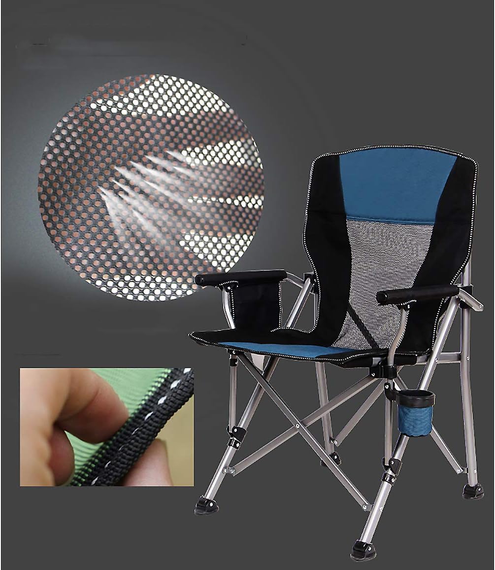 ASDFGH Heavy Duty Oversized mesh Camping Folding Chair, Portable Sports Outdoor Chairs Beach Chairs with Cup Holder and armrest for Outdoor Hiking-Blue