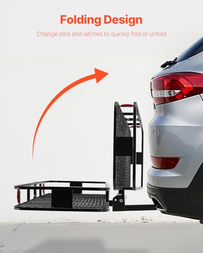 VEVOR 70" x 30" x 6", Hitch Cargo Carrier, 500 lbs Capacity with Nighttime Reflective Reminder, Folding Hitch Mount Cargo Carrier Basket with Hitch Lock for 2" Receiver, Fit for SUVs