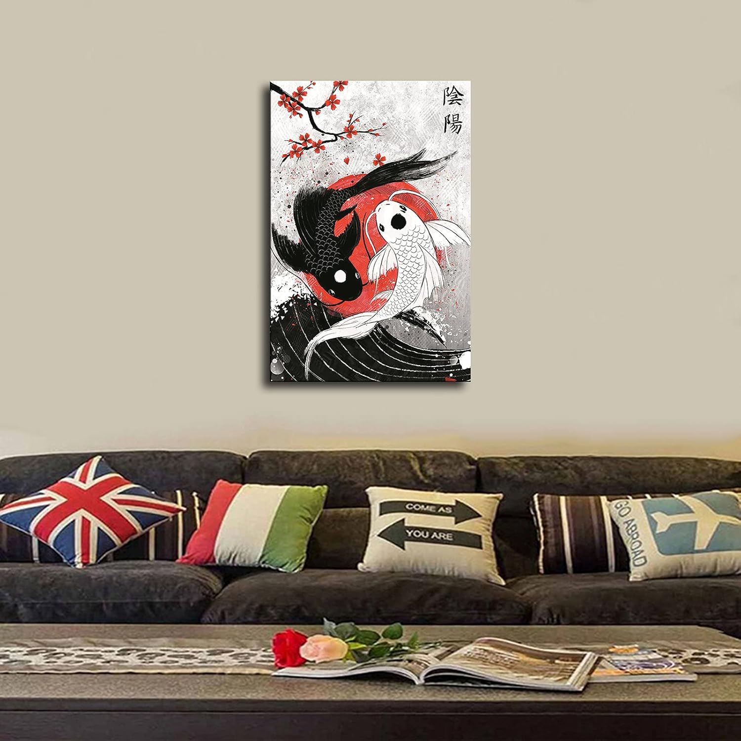 patient Koi Fish Wall Art Yin Yang Poster Canvas Printing|16 X 24|Room Aesthetic|Bedroom Living Room Japanese Style Decoration (16×24 inch)