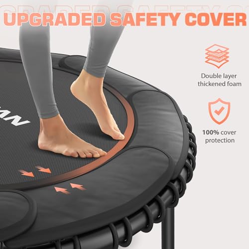BCAN 450LBS/550LBS Foldable Mini Trampoline, 40"/48" Fitness Trampoline with Durable Bungees, Stable & Quiet Exercise Rebounder for Kids/Adults,Great Mini Trampoline for Indoor/Garden Workout