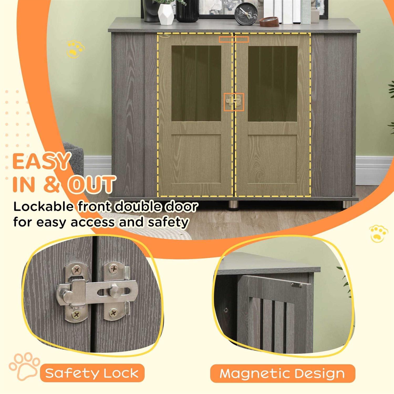 PawHut Dog Crate Furniture Wooden End Table Furniture with Lockable Magnetic Doors - Pet Supplies online store