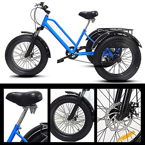 Adult Mountain Tricycle, 7 Speed Three Wheel Bikes, 20 Inch Fat Tire Adults Trikes for Women Men with Shopping Basket