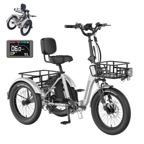 MOONCOOL Electric Trike, Electric Tricycle for Adults, 20" Folding 3 Wheels Electric Bicycle Bikes, 48V 500W/750W Motorized Electric Ebike with Aluminum Frame, Removable Battery and Basket