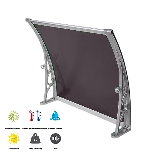 UV Rain Snow Protection Front Door Canopy Window Awning,Patio Porch Awning Shelter,Brown Polycarbonate Cover,Window Rain Shelter Cover,Garden Entry Awning,with White Bracket (47"x43")
