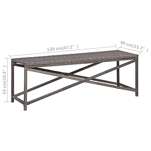 Patio Bench, Patio Bench Shower Bench Ottomans Decorative Bench Suitable for Entryway Porch Yard Bedroom, 47.2" Poly Rattan Brown