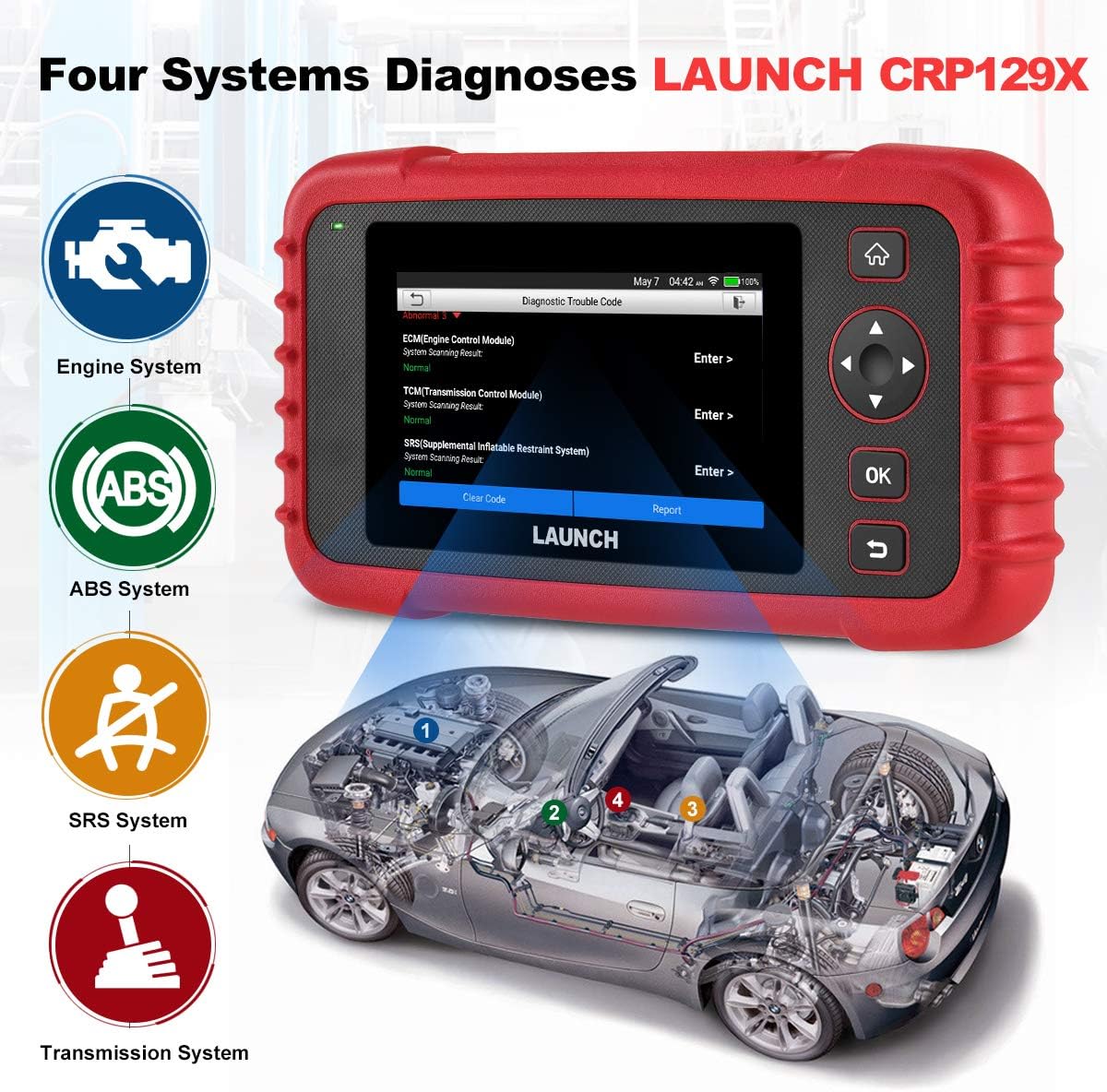 LAUNCH CRP129X Elite 2024 New OBD2 Scanner for Car, FCA AutoAuth, 8 Reset Oil/EPB/SAS/TPMS/BMS/Throttle/DPF Reset/Injector Coding, ABS SRS Transmission Engine Scan Tool, Lifetime Free Update, Auto VIN
