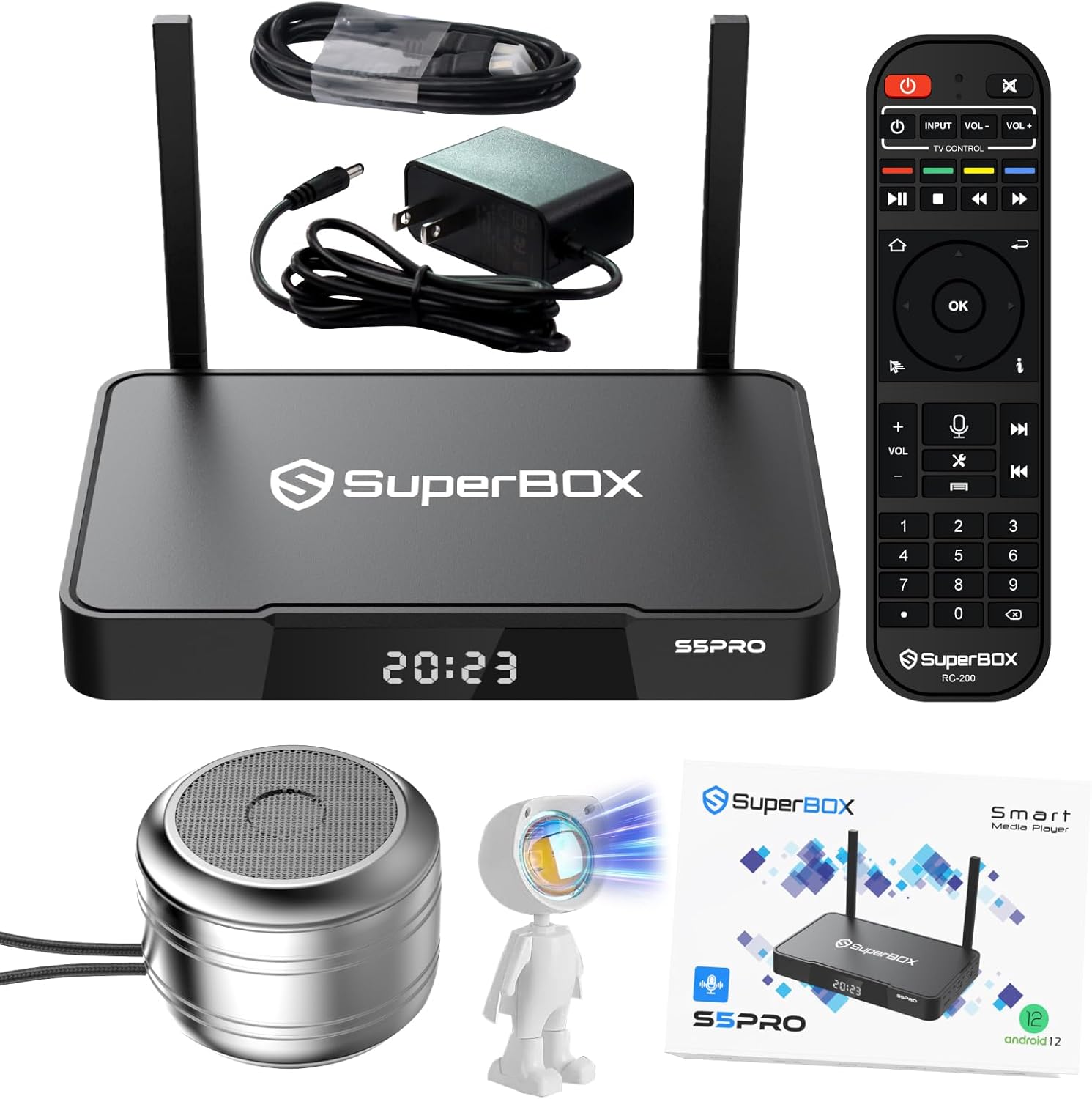 Super Stream S-5-P R O TV Box,with Channels Free,4GB RAM+32GB ROM,with Voice Remote,6K HDMI,2T2R,1*Portable Audio,1*Sunset Light,Dual Band Wifi,Newest Version Super Bundle Box,Detailed Setup Guide