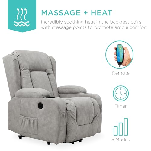 Best Choice Products PU Leather Electric Power Lift Chair, Recliner Massage Chair, Adjustable Furniture for Back, Legs w/ 3 Positions, USB Port, Heat, Cupholders, Easy-to-Reach Side Button - Brown