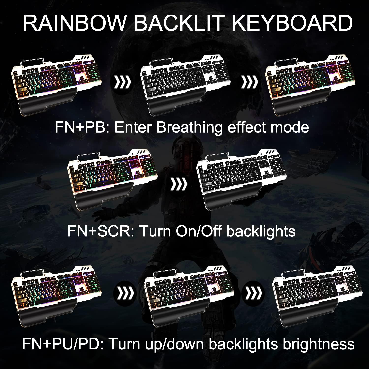 Gaming Keyboard and Mouse - FEDARFOX Wired Rainbow Led Keyboard Mouse Combo Backlit Illuminated Mice Mechanical Feeling Keyboard with Removable Hand Rest RGB Keyboard for Windows PC GamerPS4