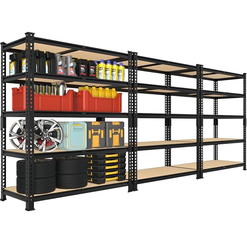 5 Tier Garage Storage Shelves - 32" W x 16" D x 63" H Adjustable Heavy Duty Metal Shelving Unit, Garage Shelving Utility Storage Rack for Basement, Pantry, Kitchen, Black, 2 PCS