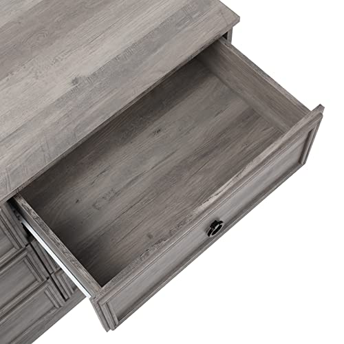 Modern 6 Drawer Dresser with Strip Lights, Dressers for Bedroom, Chest of Drawers Closet Organizers and Storage Clothes - Easy Pulls Handle, Textured Borders Living Room, Hallway, Gray