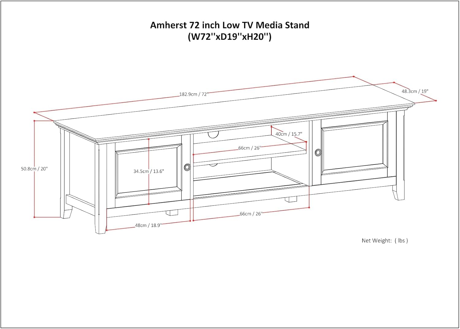 SIMPLIHOME Amherst SOLID WOOD Wide Transitional Media Stand for TVs up to 80 inches for The Living Room and Entertainment Center, 72 inch, Hickory Brown