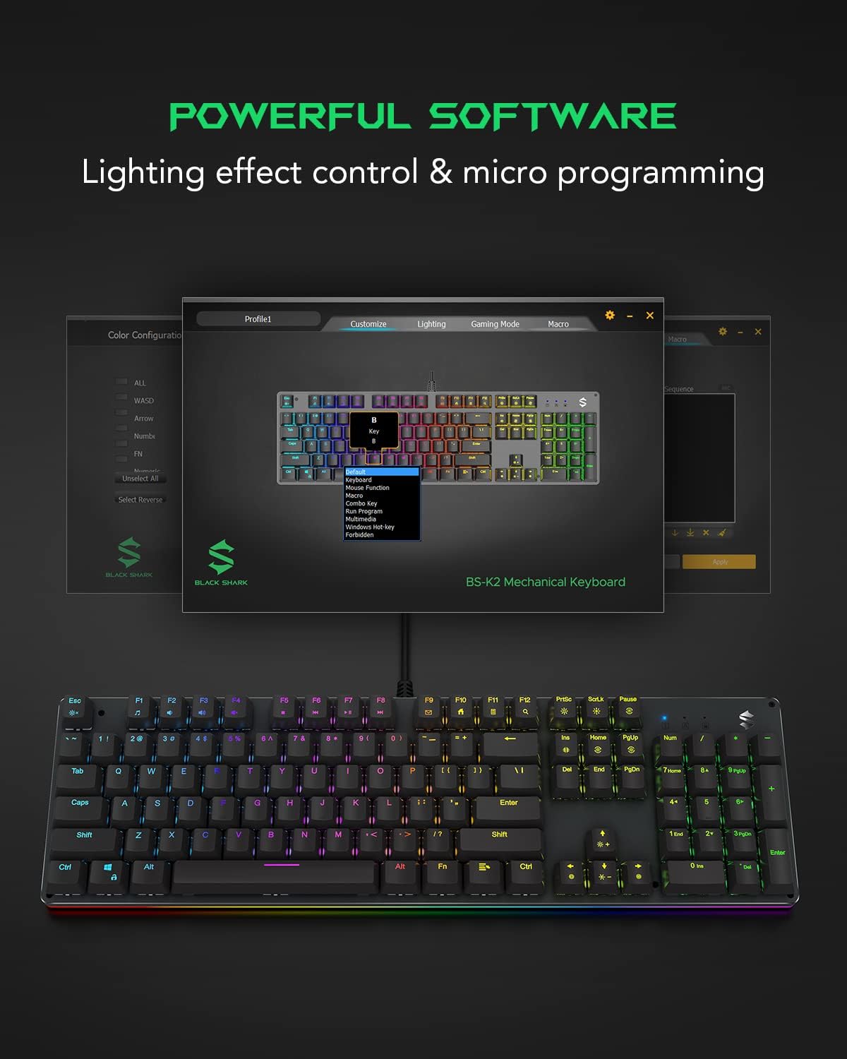 Black Shark RGB Mechanical Gaming Keyboard LED Backlit Wired Keyboard with Blue Switches, Programmable Macro, Anti-Ghosting 104 Keys for Desktop PC, Sixgill K2
