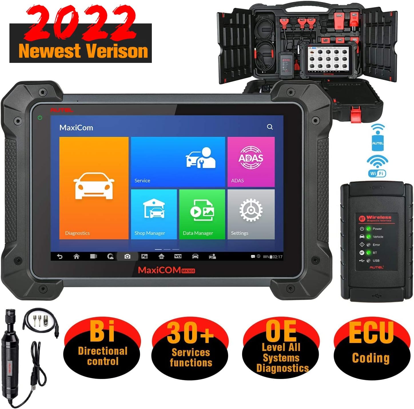 Autel MaxiCOM MK908 with MV108 Automotive Scan Tool 2022 Newest with Advanced ECU Coding, Bi-Directional Control, Active Tests, OE-Level All Systems Diagnosis & 31+ Services, Upgraded of MS906BT
