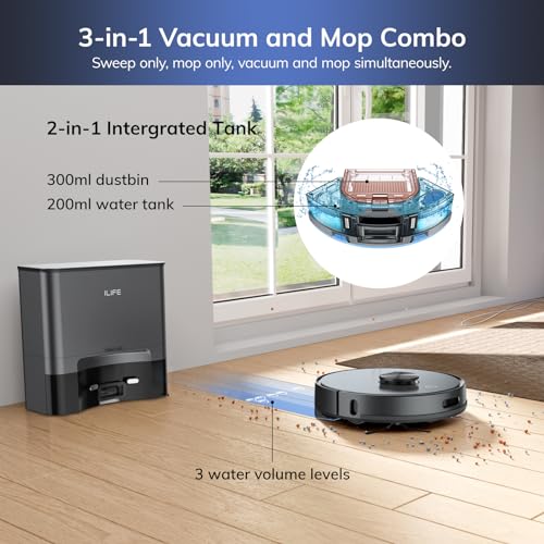ILIFE V3s Pro Robot Vacuum Cleaner, Tangle-free Suction , Slim, Automatic Self-Charging Robotic Vacuum Cleaner, Daily Schedule Cleaning, Ideal For Pet Hair，Hard Floor and Low Pile Carpet,Pearl White