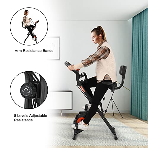 Recumbent Indoor Bike Trainer Portable Exercise Bike with Adjustable Magnetic Resistance, Sturdy and Ultra-Quiet Cycling Machine for Adults and Seniors