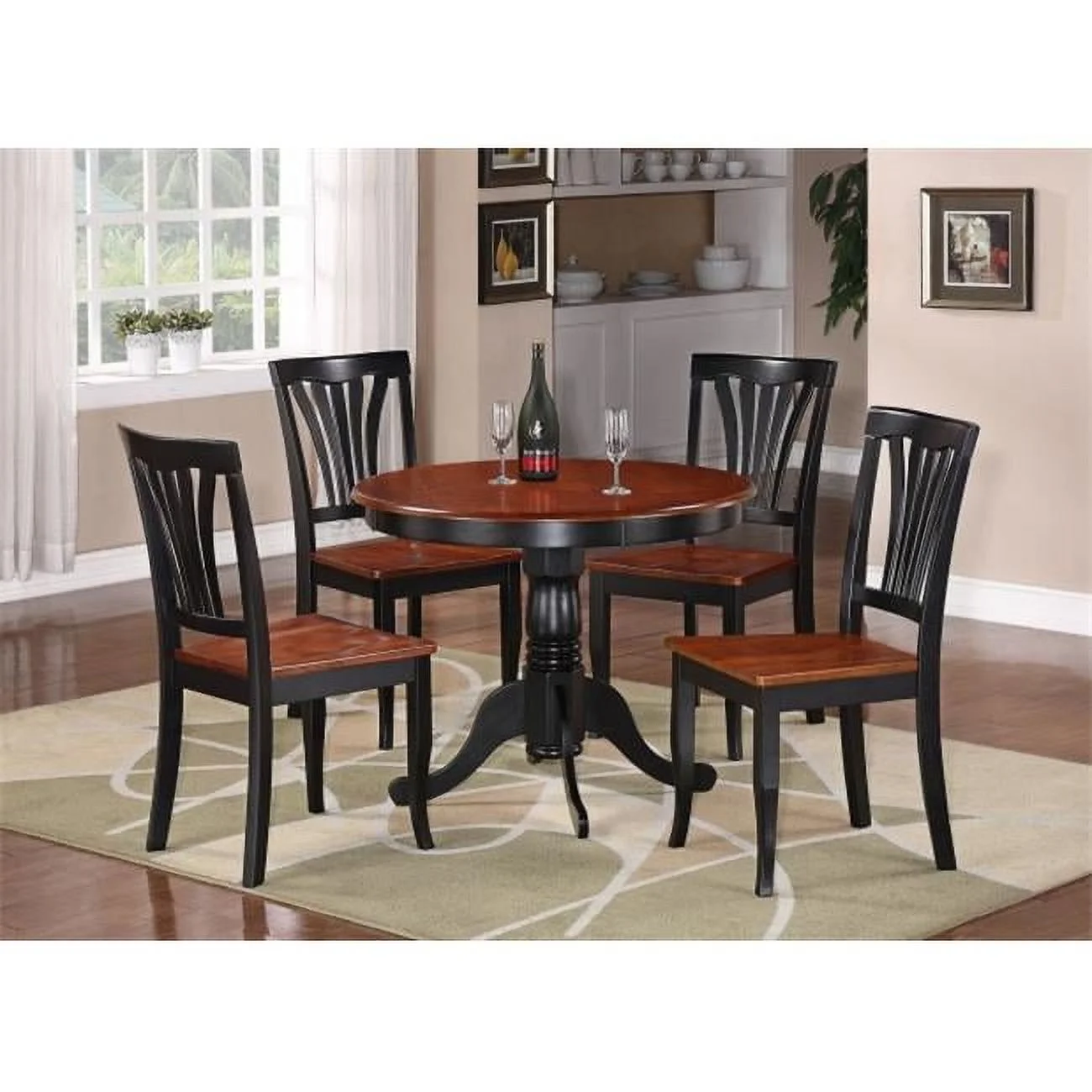5 -Piece Round Kitchen 36 in. Table and 4 Chairs with Wood seat in Black & Cherry Finish