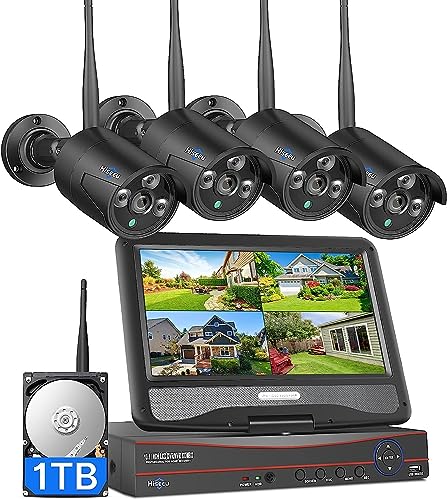 [Wireless Pro, 100ft Range] Hiseeu Wireless Security Camera System, Expandable 16CH 4K NVR, 4Pcs 3MP Night Vision WiFi Cameras Home Surveillance Outdoor, Motion Detection, 1TB HDD, One-Way Audio