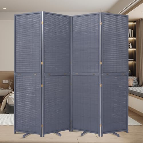 Bamboo Room Divider Folding Privacy Screens, Wall Divider for Room Separation, Portable Room Partitions and Dividers, 5.6FT Bamboo Mesh Woven Room Divider Panel (Brown, 4 Panel)