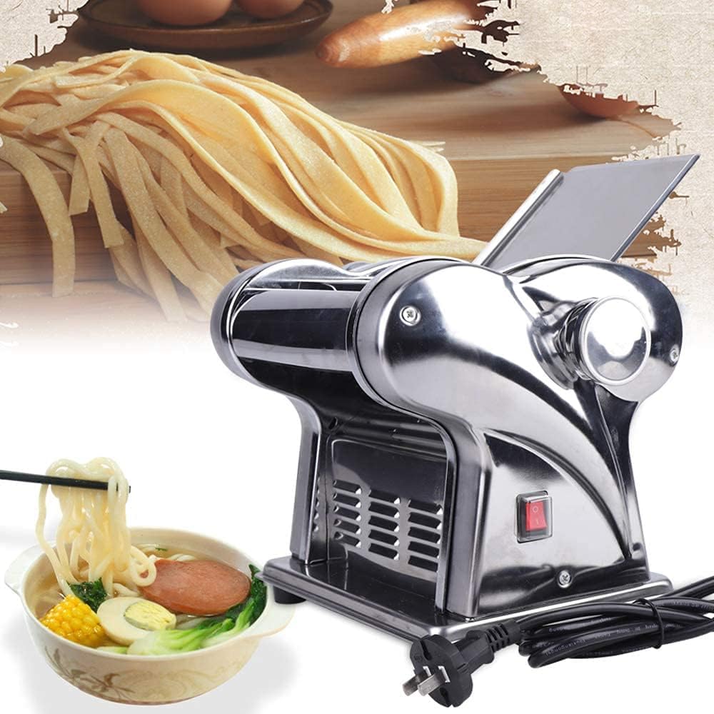 Electric Pasta Maker Machine Noodle Dough Roller Sheeter Stainless Steel Pasta Dough Spaghetti Roller Pressing Machine for Home Commercial Use, Double Knife