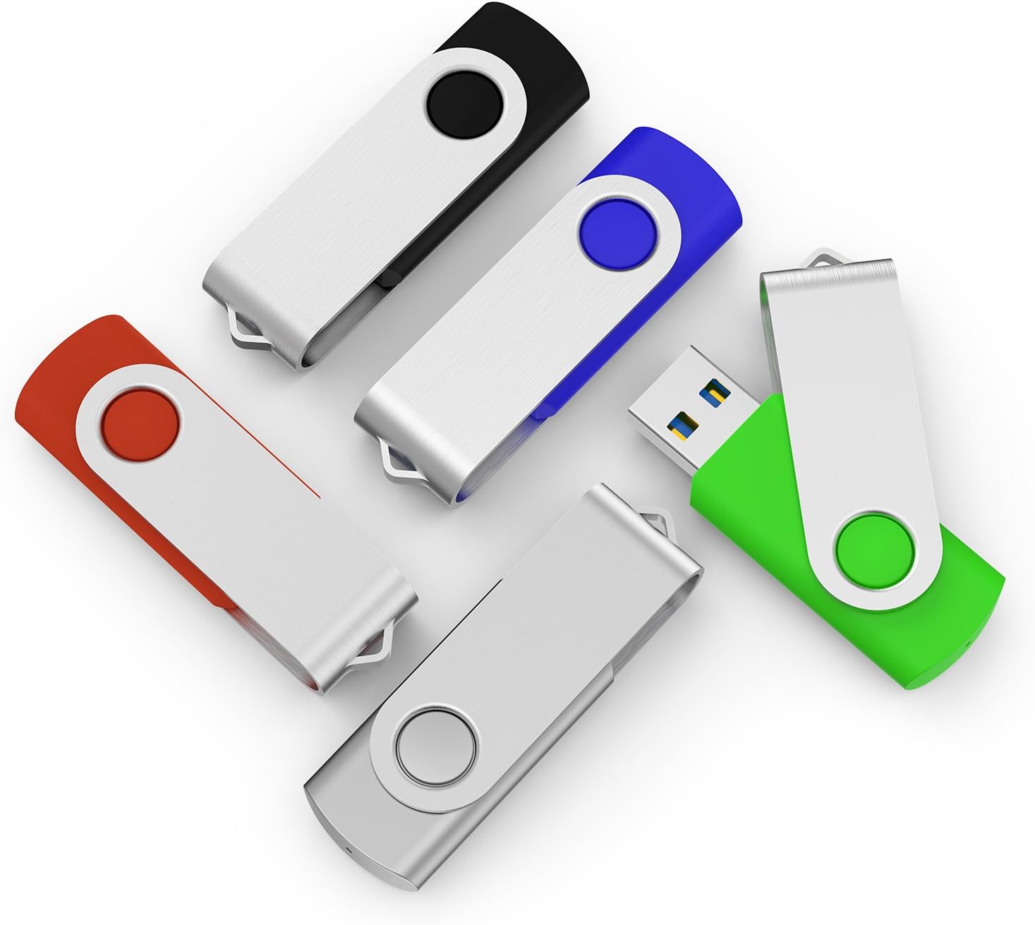 TOPESEL 10 Pack 32GB USB 3.0 Flash Drive Memory Stick Thumb Drives (5 Mixed Colors: Black Blue Green Red Silver) Pack of 2