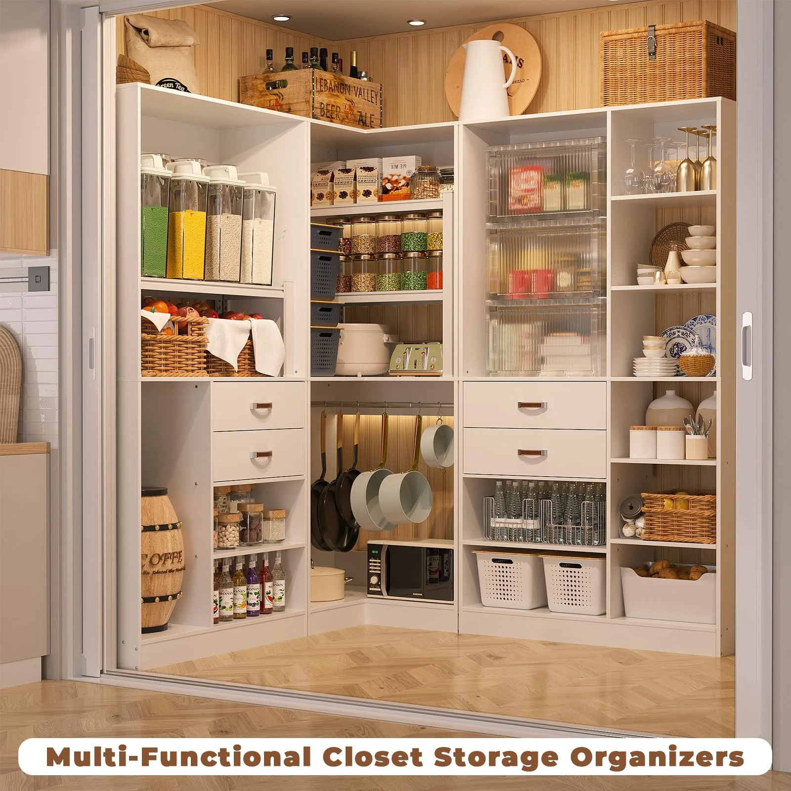 Homieasy Freestanding Closet System with 3 Sets, 110'' Reversible Stand-alone Wardrobe, 80'' Height Cloth Garment Organizer, Walk-in Closet with Hanging Rod, 71"Lx71"Wx80"H, Load 2500 LBS, White - Curated Treasures Market