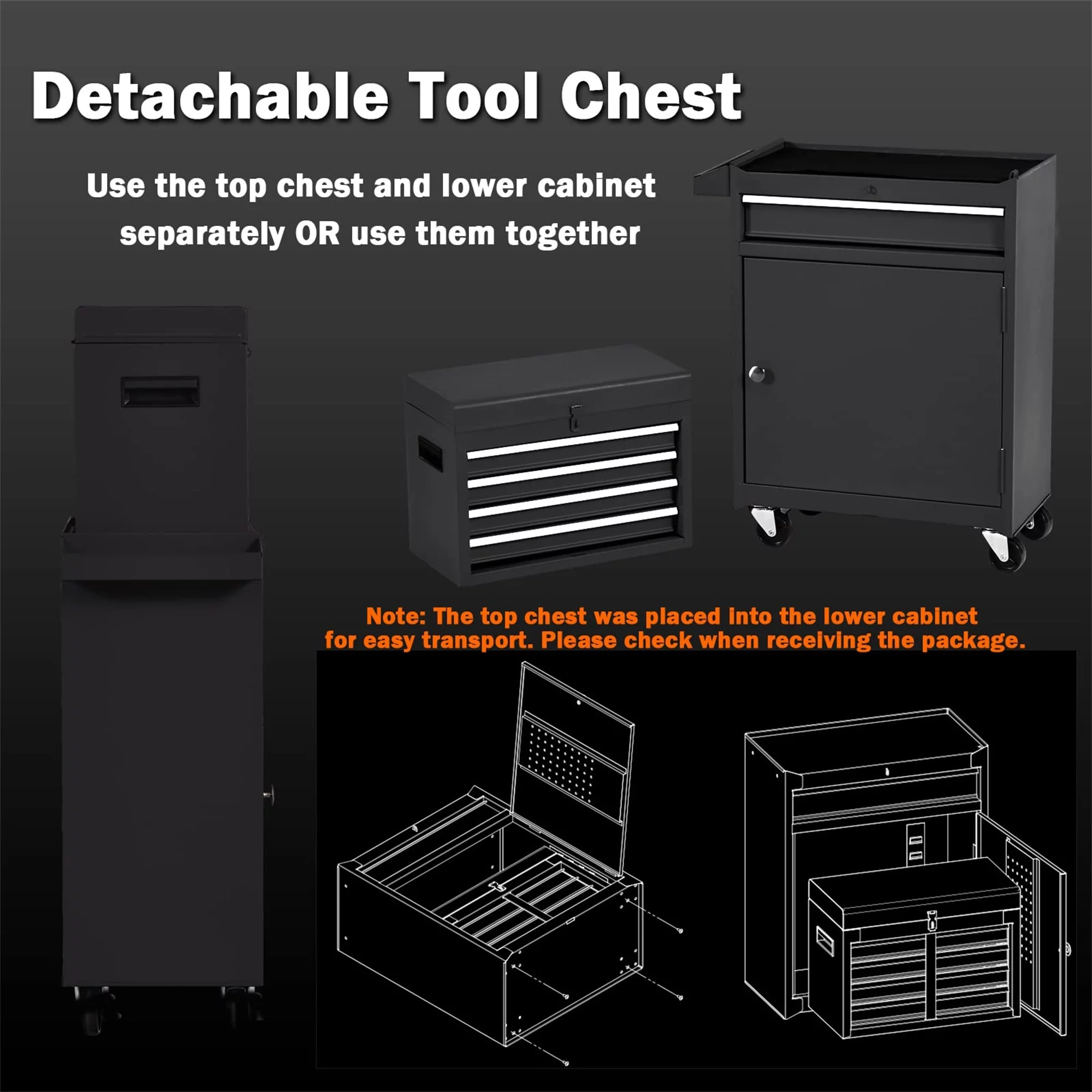 Aukfa Tool Chest, 2 in 1 Steel Rolling Tool Box & Cabinet On Wheels for Garage, 8-Drawer, Blue