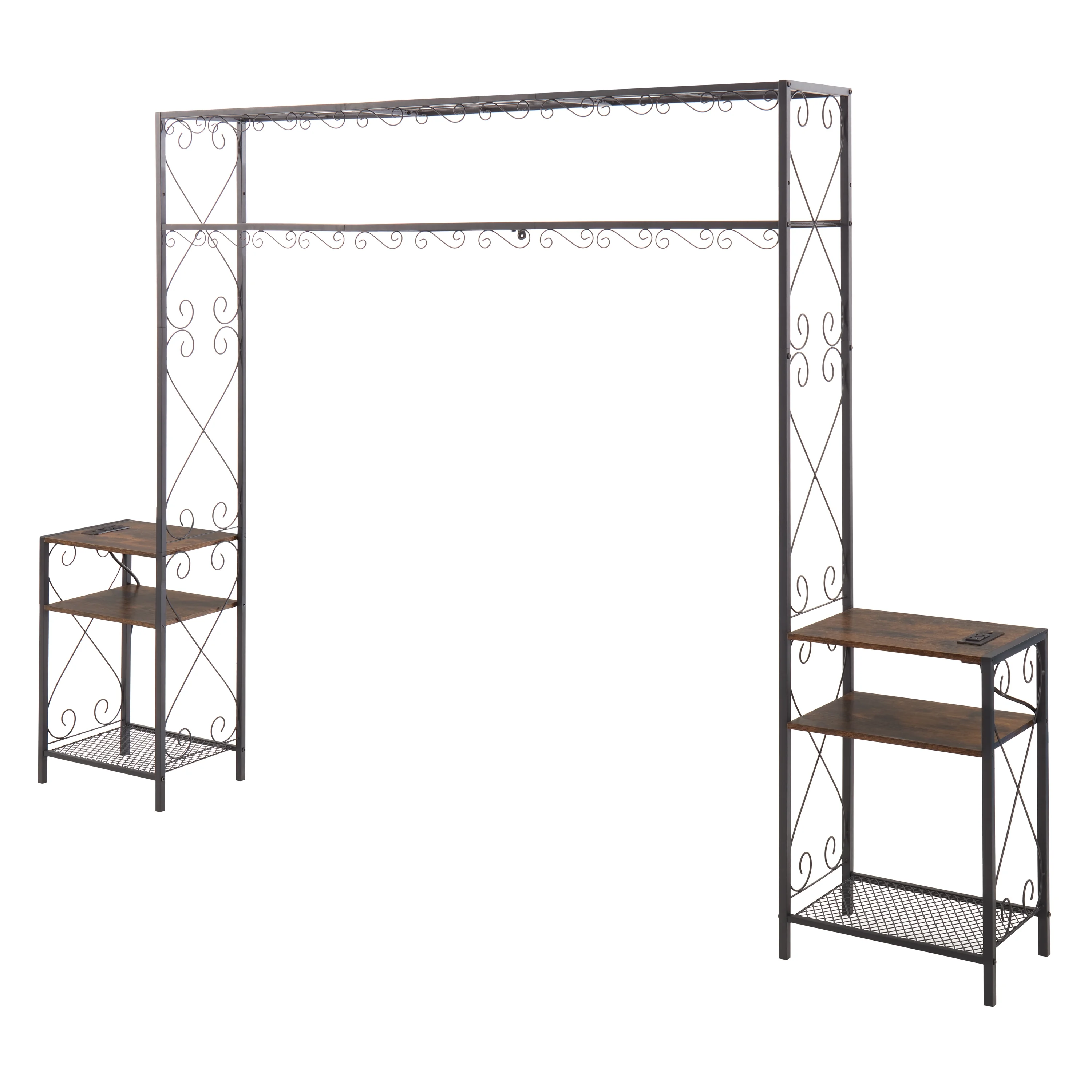 Queen Bed Frame with 2 Nightstands Headboards with Storage Cabinet, Headboard with Shelves, Bookcase Headboard Queen Easy Assembly for Bedroom Iron and Wood Rustic Brown