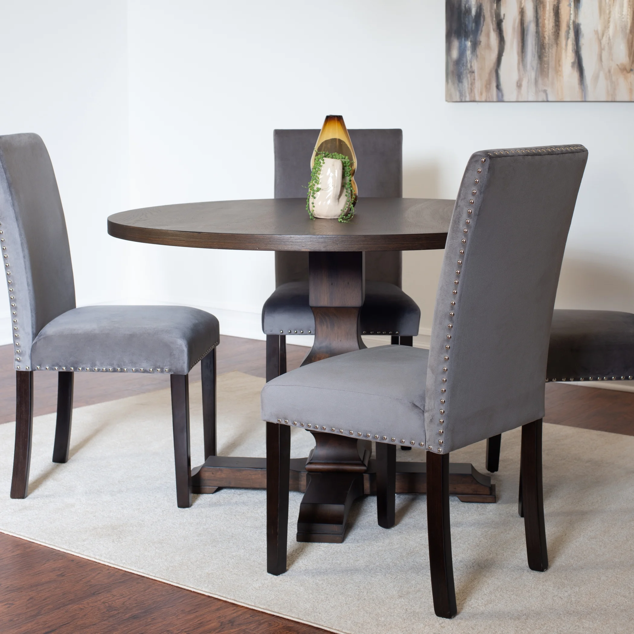 Roundhill Furniture Fordsville 5-piece Dining Set, Pedestal Round Table with 4 Stylish Chairs, Gray