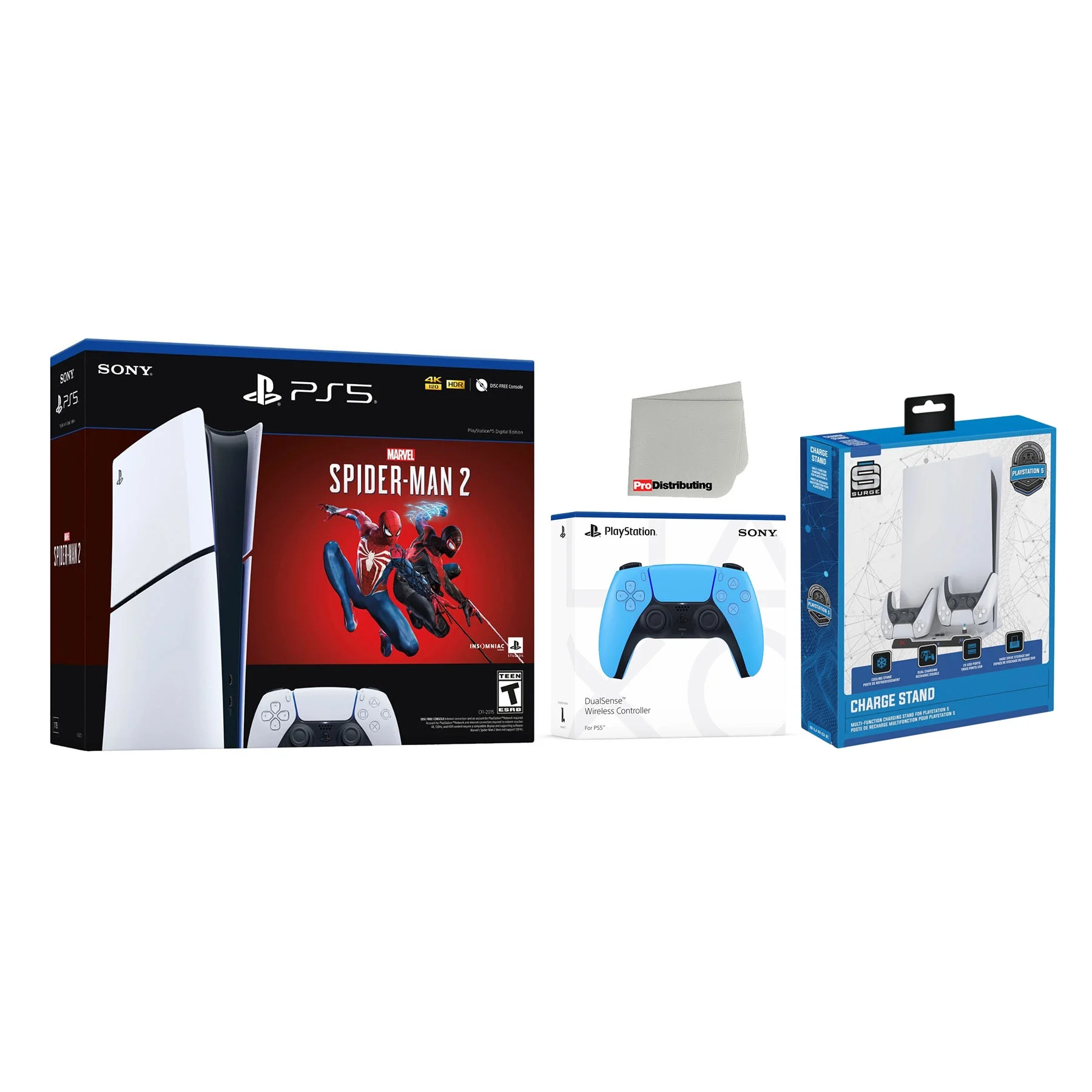 Sony PlayStation 5 Digital Slim Marvel’s Spider-Man 2 Bundle with Extra Starlight Blue Controller and USB Hub Station - Curated Treasures Market