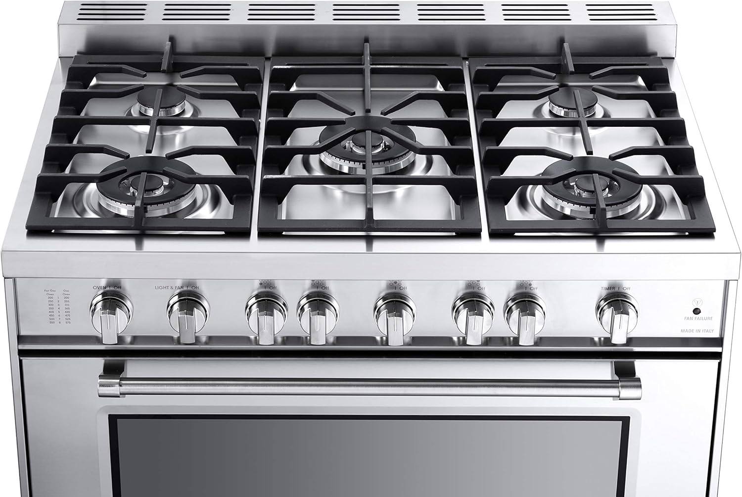 Verona Prestige Series VPFSGG365SS 36 inch All Gas Range Oven Freestanding 5 Sealed Burners Stainless Steel Storage Drawer Turbo Convection