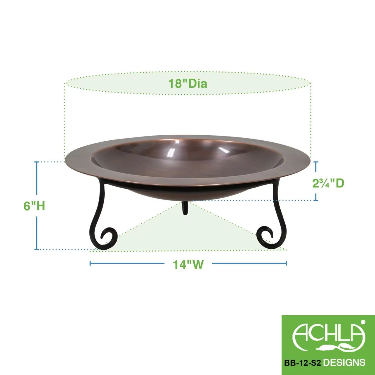 Achla 18" Classic Copper Birdbath With Short Stand