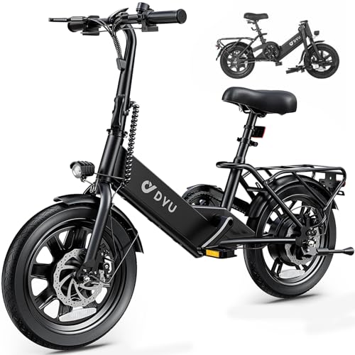 DYU Electric Bike for Adults Teens, Folding Electric Bicycle,Commuter City E-Bike with 350W Motor and 36V 7.5Ah Battery,3 Levels Assist, Dual Disc Brakes,14/16" Foldable ebike with Pedals