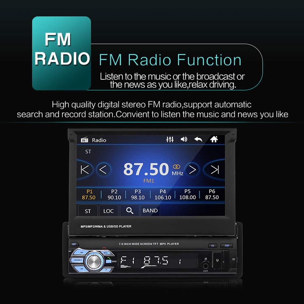 Single din Touchscreen car Stereo with Bluetooth 7 Flexible Car Radio with FM Radio Mirror Link USB/SD Card AUX Input Car Stereo Receiver