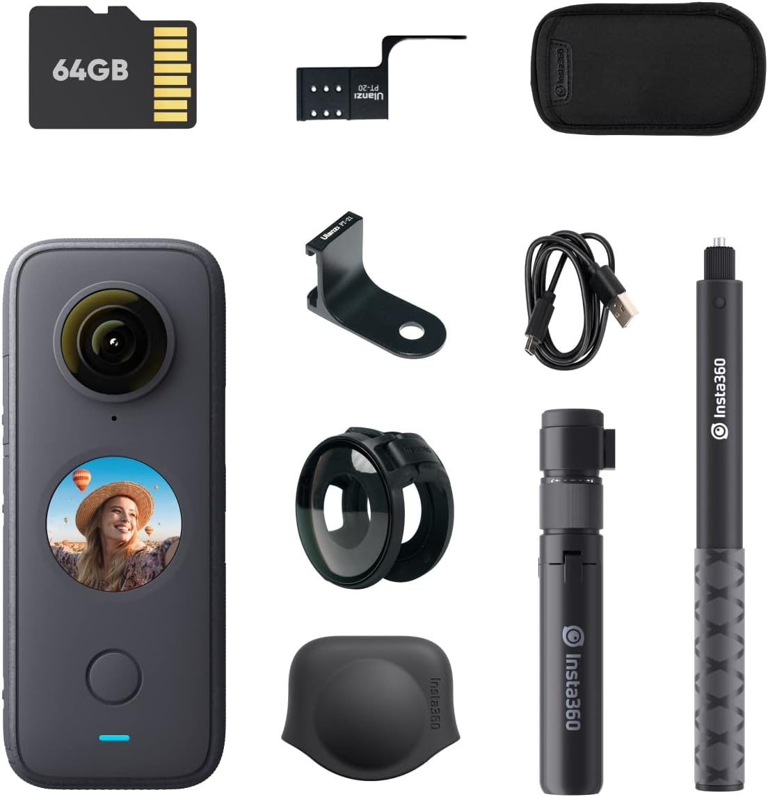 Insta360 ONE X2-360 Degree Waterproof Action Camera, 5.7K 360, Stabilization, Touch Screen, AI Editing, Live Streaming, Webcam, Voice Control (Ultimate Kit)