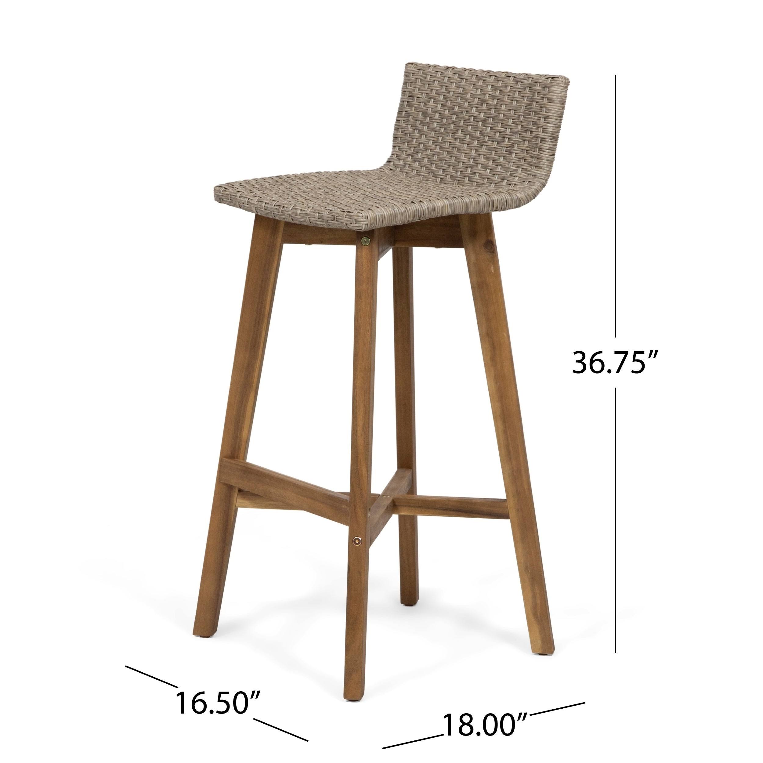 4pk La Brea Acacia Wood u0026 Wicker Patio Barstools Brown - Christopher Knight Home